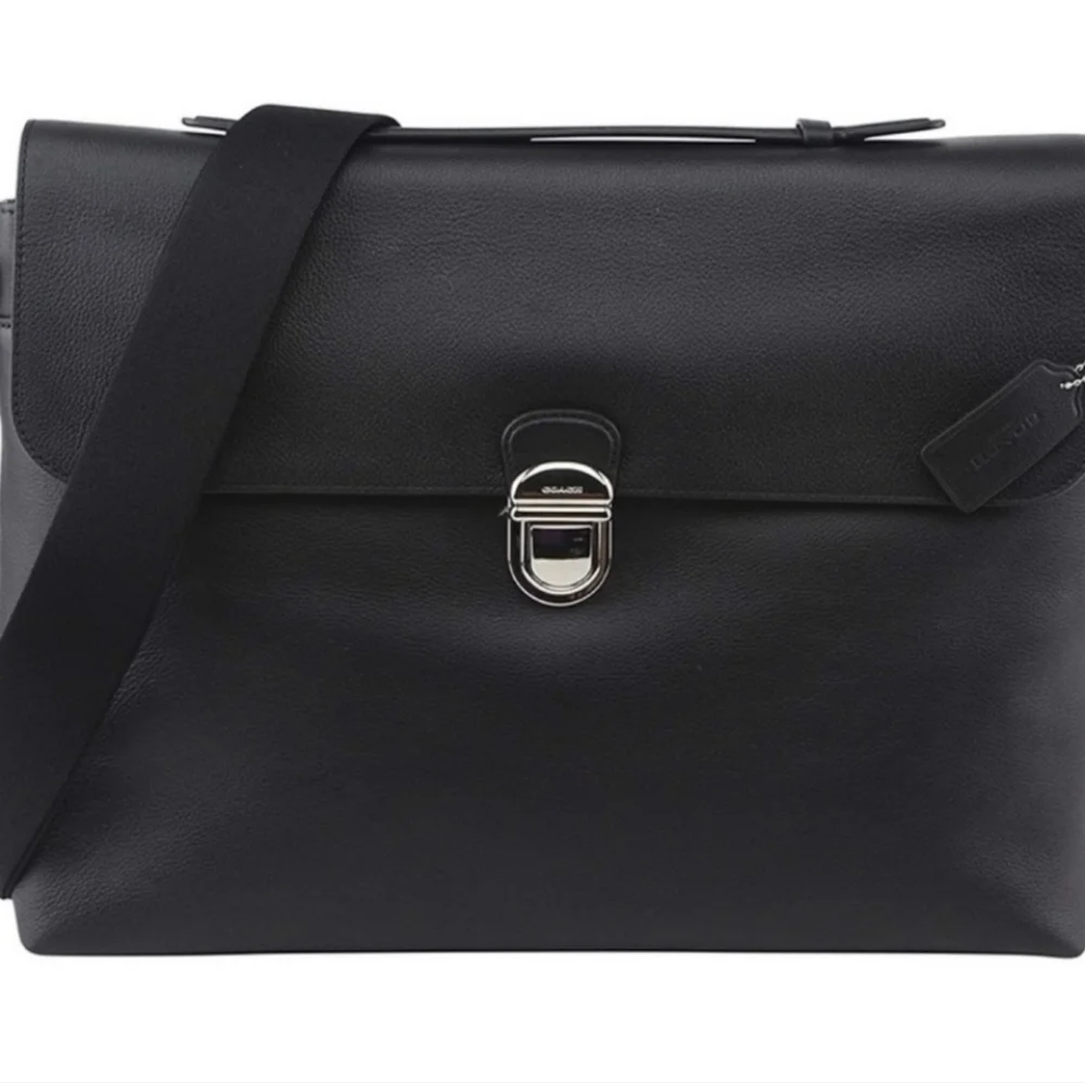 🖤▪️ Coach ▪️Men Beckett Black Leather Briefcase Messenger Flap Crossbody